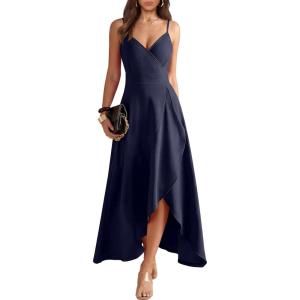 image:imageANRABESS Formal Dresses for Women Evening Party Cocktail Long Dress Split Elegant V Neck Wrap Ruffle Wedding Guest DressesNavy Blue