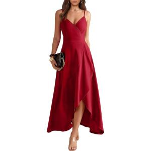 image:imageANRABESS Formal Dresses for Women Evening Party Cocktail Long Dress Split Elegant V Neck Wrap Ruffle Wedding Guest DressesRed