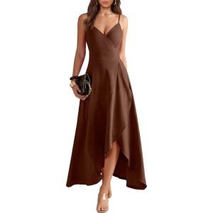 image:imageANRABESS Formal Dresses for Women Evening Party Cocktail Long Dress Split Elegant V Neck Wrap Ruffle Wedding Guest DressesRed Brown