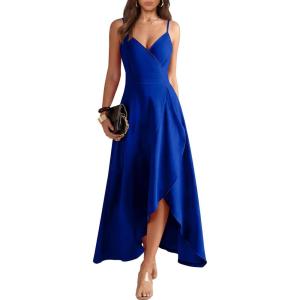 image:imageANRABESS Formal Dresses for Women Evening Party Cocktail Long Dress Split Elegant V Neck Wrap Ruffle Wedding Guest DressesRoyal Blue