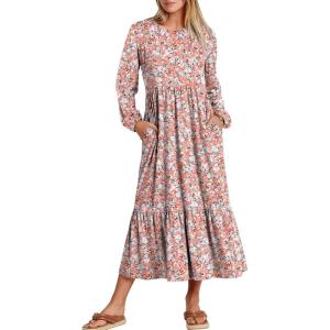 image:imageANRABESS Long Sleeve Midi Dresses for Women Casual 2026 Spring Crewneck A Line Tiered Flowy Loose Trendy Dresses with PocketsFloral Pink