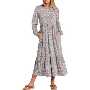 image:imageANRABESS Long Sleeve Midi Dresses for Women Casual 2026 Spring Crewneck A Line Tiered Flowy Loose Trendy Dresses with PocketsGray With White Polka Dot