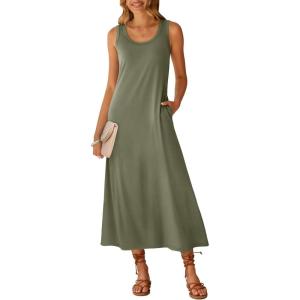 image:imageANRABESS Maxi Dresses for WomenScoop Neck Sleeveless Long Tank DressSummer Casual Sundress for BeachTravel amp VacationArmy Green