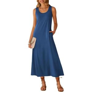 image:imageANRABESS Maxi Dresses for WomenScoop Neck Sleeveless Long Tank DressSummer Casual Sundress for BeachTravel amp VacationBlue