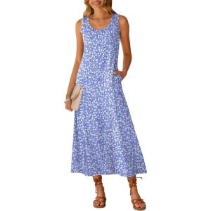 image:imageANRABESS Maxi Dresses for WomenScoop Neck Sleeveless Long Tank DressSummer Casual Sundress for BeachTravel amp VacationBlue White Floral
