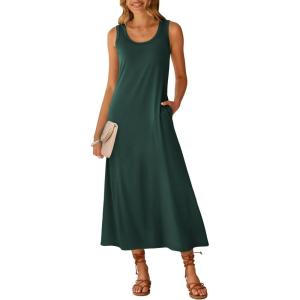 image:imageANRABESS Maxi Dresses for WomenScoop Neck Sleeveless Long Tank DressSummer Casual Sundress for BeachTravel amp VacationDeep Green
