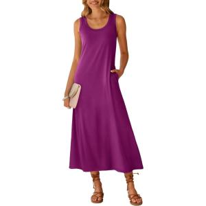 image:imageANRABESS Maxi Dresses for WomenScoop Neck Sleeveless Long Tank DressSummer Casual Sundress for BeachTravel amp VacationFuchsia