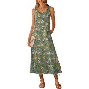image:imageANRABESS Maxi Dresses for WomenScoop Neck Sleeveless Long Tank DressSummer Casual Sundress for BeachTravel amp VacationGreen Multifloral Print