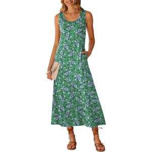 image:imageANRABESS Maxi Dresses for WomenScoop Neck Sleeveless Long Tank DressSummer Casual Sundress for BeachTravel amp VacationGreen White Purple Floral