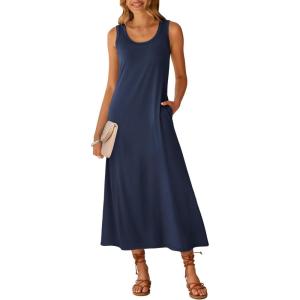 image:imageANRABESS Maxi Dresses for WomenScoop Neck Sleeveless Long Tank DressSummer Casual Sundress for BeachTravel amp VacationNavy Blue