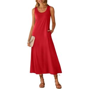 image:imageANRABESS Maxi Dresses for WomenScoop Neck Sleeveless Long Tank DressSummer Casual Sundress for BeachTravel amp VacationRed