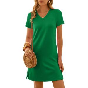 image:imageANRABESS Summer Dress for Women 2026 Beach Vacation Clothes Short Sleeve V Neck Casual T Shirt Sundresses Travel HolidayGreen