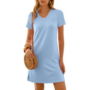 image:imageANRABESS Summer Dress for Women 2026 Beach Vacation Clothes Short Sleeve V Neck Casual T Shirt Sundresses Travel HolidayLight Blue