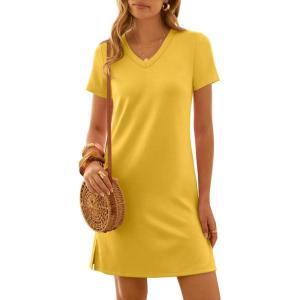 image:imageANRABESS Summer Dress for Women 2026 Beach Vacation Clothes Short Sleeve V Neck Casual T Shirt Sundresses Travel HolidayYellow