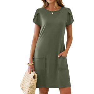 image:imageANRABESS Swimsuit Coverup for Women Crew Neck Short Sleeve Beach Sundresses Summer T Shirt Dress with Pockets PlainPrintOlive Green