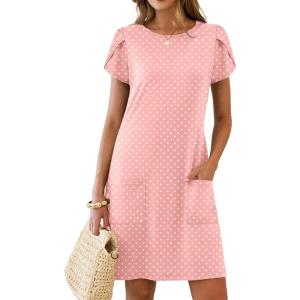 image:imageANRABESS Swimsuit Coverup for Women Crew Neck Short Sleeve Beach Sundresses Summer T Shirt Dress with Pockets PlainPrintPolka Dot