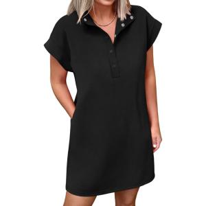 image:imageANRABESS Women Summer Shirt Dress Casual Short Sleeve Henley Neck Mini Shift Tunic Dresses 2026 Beach Vacation Cruise ClothesBlack