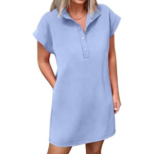 image:imageANRABESS Women Summer Shirt Dress Casual Short Sleeve Henley Neck Mini Shift Tunic Dresses 2026 Beach Vacation Cruise ClothesLight Blue