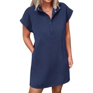image:imageANRABESS Women Summer Shirt Dress Casual Short Sleeve Henley Neck Mini Shift Tunic Dresses 2026 Beach Vacation Cruise ClothesNavy Blue