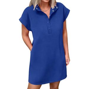 image:imageANRABESS Women Summer Shirt Dress Casual Short Sleeve Henley Neck Mini Shift Tunic Dresses 2026 Beach Vacation Cruise ClothesRoyal Blue