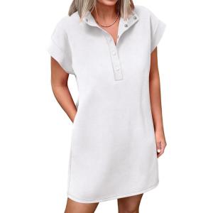 image:imageANRABESS Women Summer Shirt Dress Casual Short Sleeve Henley Neck Mini Shift Tunic Dresses 2026 Beach Vacation Cruise ClothesWhite