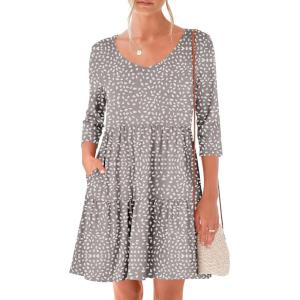 image:imageANRABESS Womens 34 Sleeve Mini Dresses Summer Casual V Neck Flowy Tiered Floral Boho Aline 2026 Beach Vacation Short DressPolka Dot