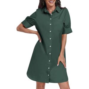image:imageANRABESS Womens Button Down Shirt Dress Summer Short Sleeve Business Casual Shift Dresses with Pockets 2026 TrendyArmy Green