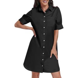 image:imageANRABESS Womens Button Down Shirt Dress Summer Short Sleeve Business Casual Shift Dresses with Pockets 2026 TrendyBlack