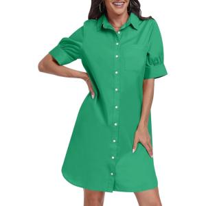 image:imageANRABESS Womens Button Down Shirt Dress Summer Short Sleeve Business Casual Shift Dresses with Pockets 2026 TrendyGreen