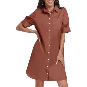 image:imageANRABESS Womens Button Down Shirt Dress Summer Short Sleeve Business Casual Shift Dresses with Pockets 2026 TrendyRed Brown