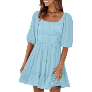 image:imageANRABESS Womens Lantern Short Sleeve Square Neck Casual Flowy Mini Dresses 2026 Holiday Summer Spring Beach Vacation ClothesLight Blue