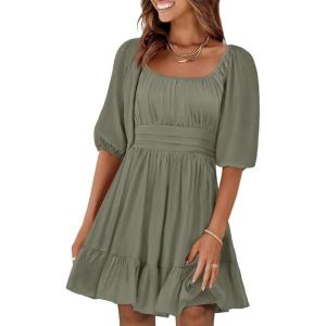 image:imageANRABESS Womens Lantern Short Sleeve Square Neck Casual Flowy Mini Dresses 2026 Holiday Summer Spring Beach Vacation ClothesOlive