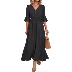 image:imageANRABESS Womens Maxi Dress 2026 Summer Boho Ruffle Sleeve V Neck A Line Elastic Waist Flowy Wedding Guest Party Long DressesBlack