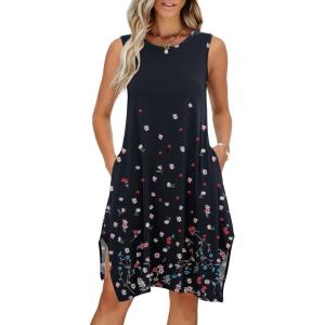 image:imageANRABESS Womens Summer Casual Beach Cover Up Dress Sleeveless Asymmetric Hem Flowy Vacation Cruise Short SundressBlack Floral
