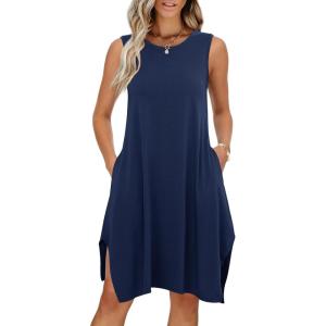 image:imageANRABESS Womens Summer Casual Beach Cover Up Dress Sleeveless Asymmetric Hem Flowy Vacation Cruise Short SundressNavy Blue