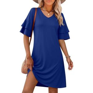 image:imageANRABESS Womens Summer Dresses 2026 Ruffle Sleeve V Neck Casual A Line Tshirt Mini Dress Beach Vacation Clothes with PocketsRoyal