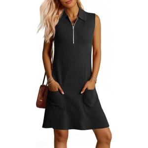 image:imageANRABESS Womens Summer Dresses Casual Sleeveless Ribbed Half Zip Polo Collar Tshirt Dress 2026 Spring Tunics Short SundressBlack