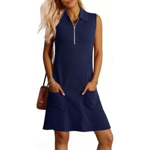 image:imageANRABESS Womens Summer Dresses Casual Sleeveless Ribbed Half Zip Polo Collar Tshirt Dress 2026 Spring Tunics Short SundressNavy Blue