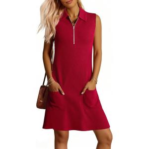 image:imageANRABESS Womens Summer Dresses Casual Sleeveless Ribbed Half Zip Polo Collar Tshirt Dress 2026 Spring Tunics Short SundressRed