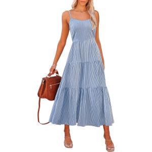 image:imageANRABESS Womens Summer Midi Dresses Casual Striped Plaid Sleeveless Flowy Maxi Dress 2026 Beach Vacation SundressBlue White Stripe