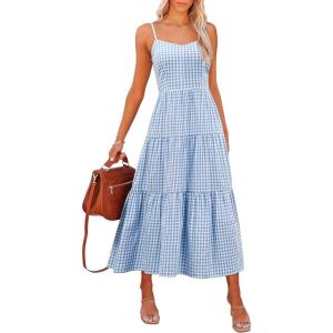 image:imageANRABESS Womens Summer Midi Dresses Casual Striped Plaid Sleeveless Flowy Maxi Dress 2026 Beach Vacation SundressLight Blue White Plaid