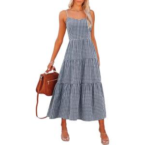 image:imageANRABESS Womens Summer Midi Dresses Casual Striped Plaid Sleeveless Flowy Maxi Dress 2026 Beach Vacation SundressNavy Blue White Plaid