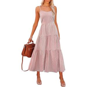 image:imageANRABESS Womens Summer Midi Dresses Casual Striped Plaid Sleeveless Flowy Maxi Dress 2026 Beach Vacation SundressRed White Stripe
