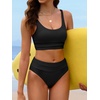 image:imageANRABESS Bikini Sets for Women Summer 2026 High Waisted 2 Piece Bathing Suit Tummy Control Swimsuit Color Block SwimwearBlack