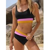 image:imageANRABESS Bikini Sets for Women Summer 2026 High Waisted 2 Piece Bathing Suit Tummy Control Swimsuit Color Block SwimwearBlack Pink Orange