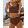 image:imageANRABESS Bikini Sets for Women Summer 2026 High Waisted 2 Piece Bathing Suit Tummy Control Swimsuit Color Block SwimwearBrown