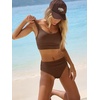 image:imageANRABESS Bikini Sets for Women Summer 2026 High Waisted 2 Piece Bathing Suit Tummy Control Swimsuit Color Block SwimwearBrown