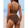 image:imageANRABESS Bikini Sets for Women Summer 2026 High Waisted 2 Piece Bathing Suit Tummy Control Swimsuit Color Block SwimwearBrown