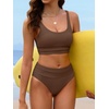 image:imageANRABESS Bikini Sets for Women Summer 2026 High Waisted 2 Piece Bathing Suit Tummy Control Swimsuit Color Block SwimwearBrown