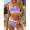 image:imageANRABESS Bikini Sets for Women Summer 2026 High Waisted 2 Piece Bathing Suit Tummy Control Swimsuit Color Block SwimwearLight Purple Cream Pink